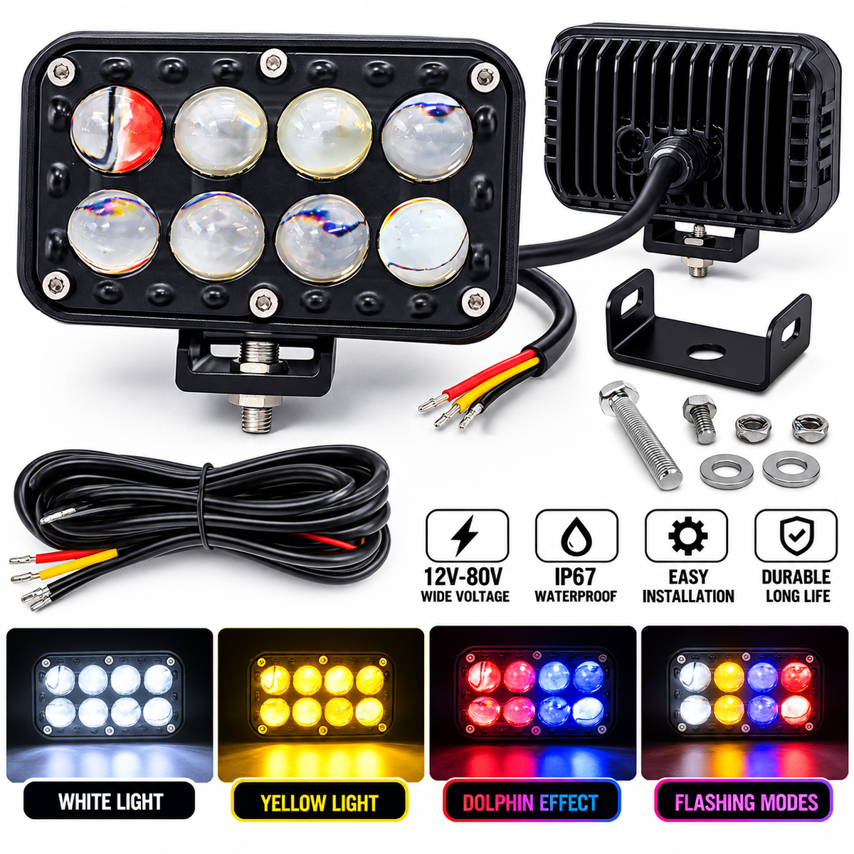 Universal 8 LED Car & Motorcycle Fog Light with Dolphin Effect, 12Vā80V, 30W